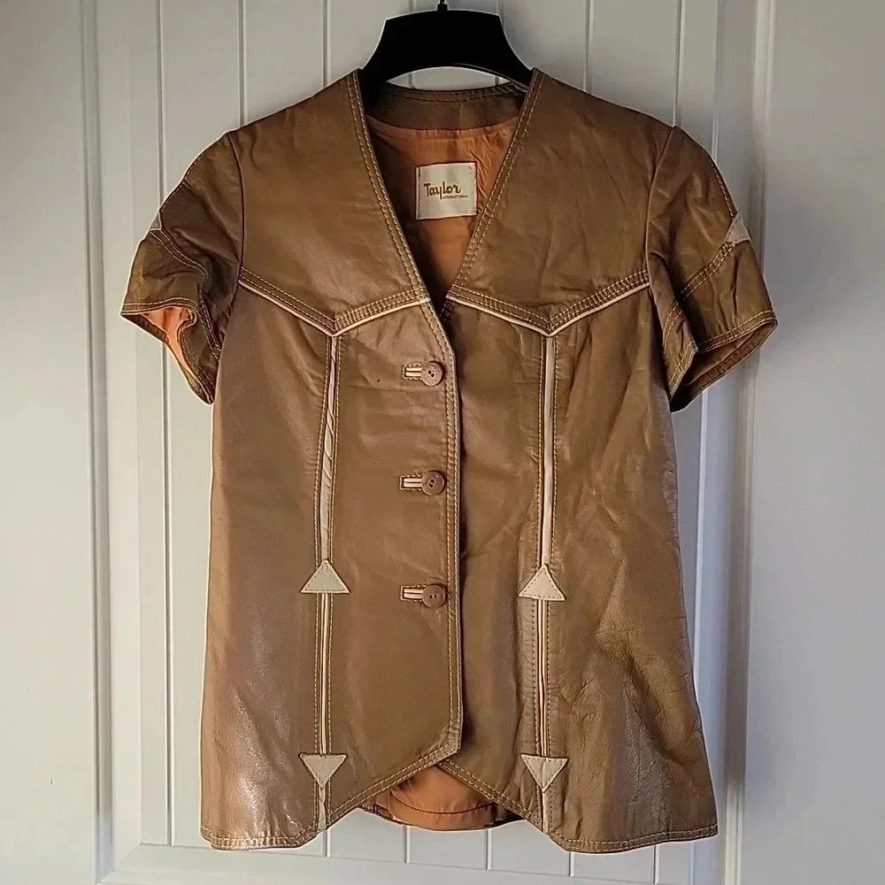Vintage Taylor International Leather Button Up Lined Vest Top Size 10 - Picture 1 of 11
